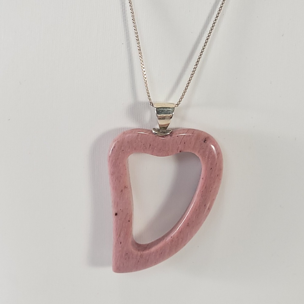 Sterling Silver Rhodochrosite Necklace Women 18"‎ Pink Heart Pendant Italy 925
